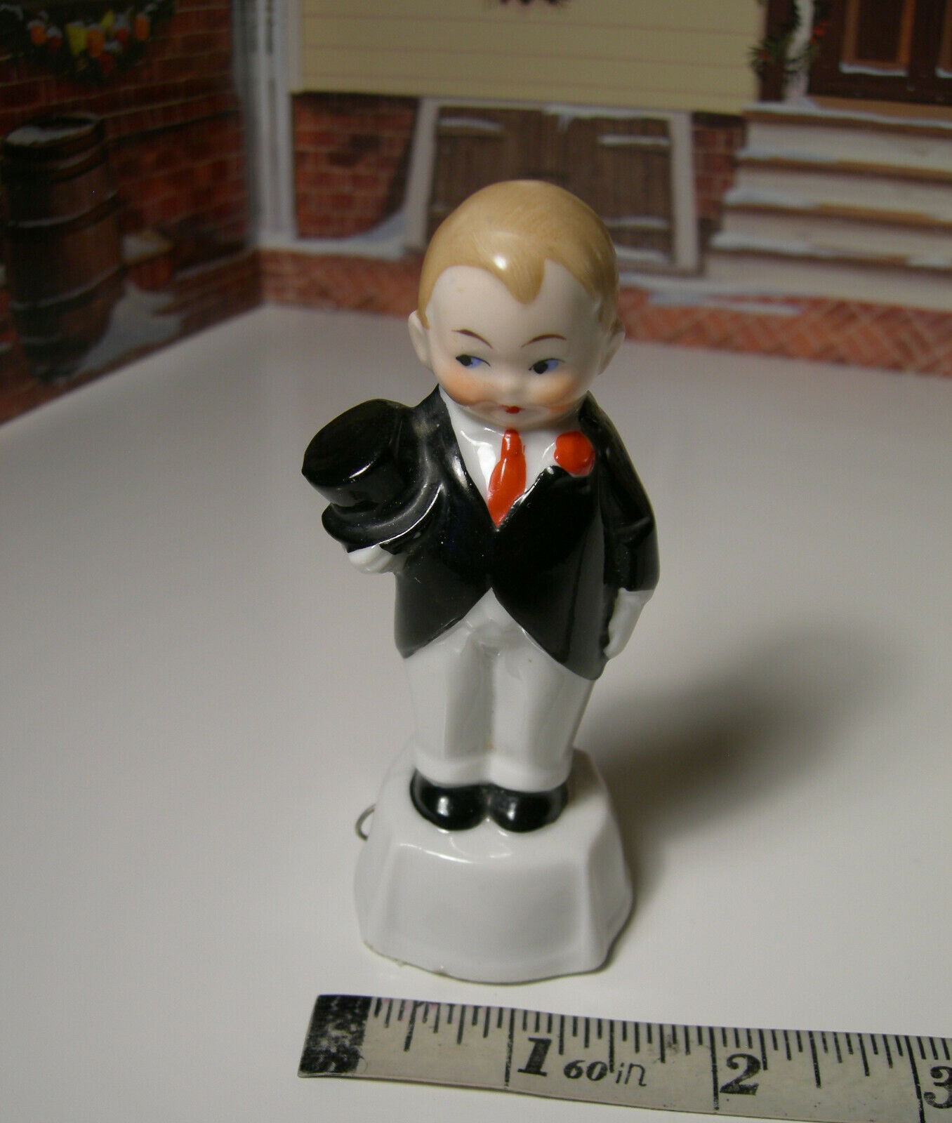 Antique Germany Porcelain Boy Groom In Tuxedo Tape Measure Nr 5523