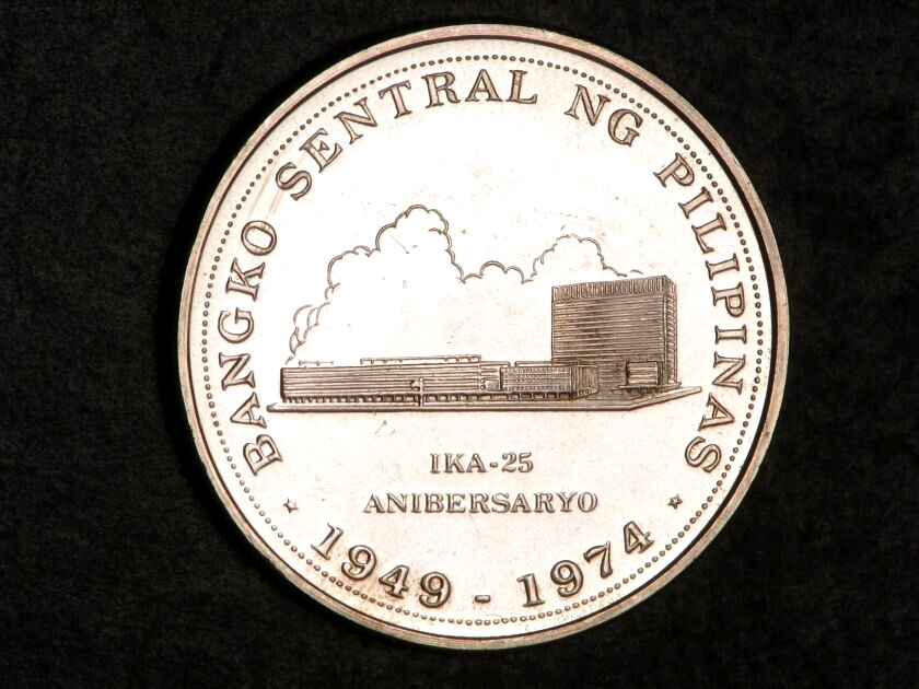Philippines 1974 25 Piso Bank Anniversary Silver Crown  Proof-like Bu